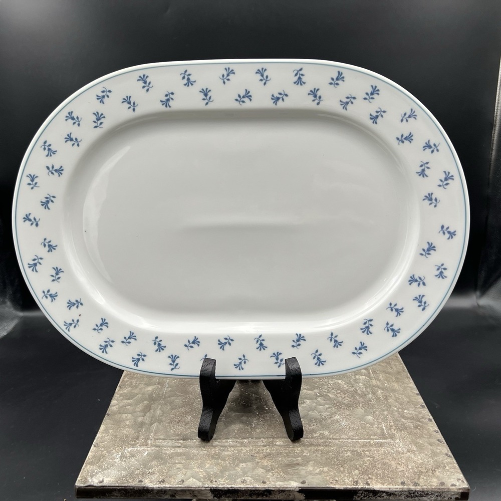 Vintage Pillivuyt France Blue Sprig Oval Serving Platter 12.5" Porcelain 4911